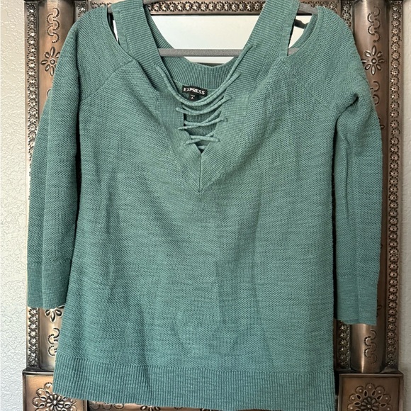 Express Tops - Express Green Lace-Up Sweater Top